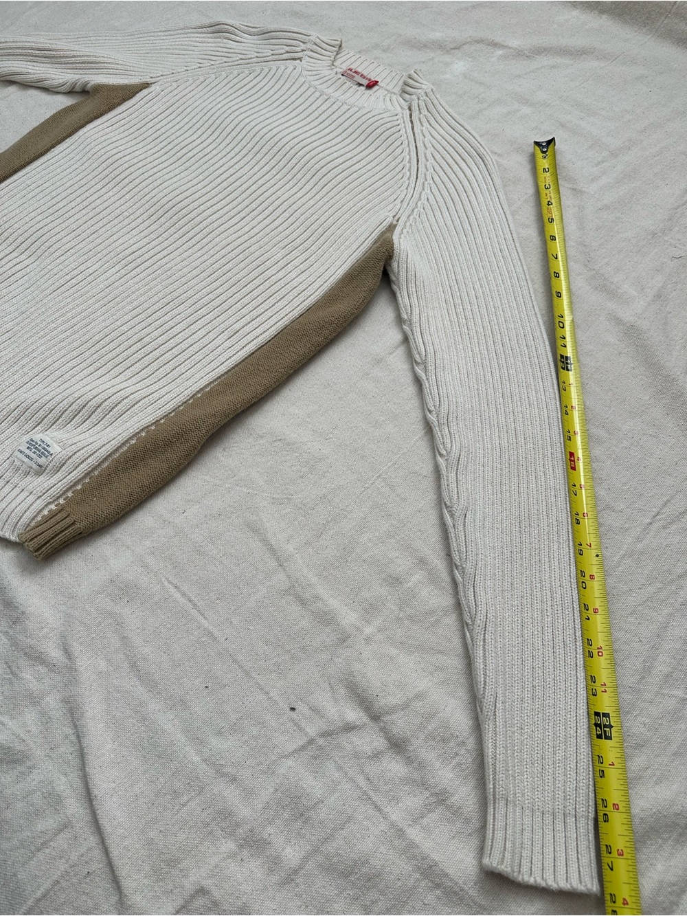 Guess Men’s Type 2-81 Cream Ribbed Knit Sweater with Khaki Side Panels Size L - Picture 9 of 11